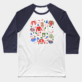 Christmas Sweaters_Blue Background Baseball T-Shirt